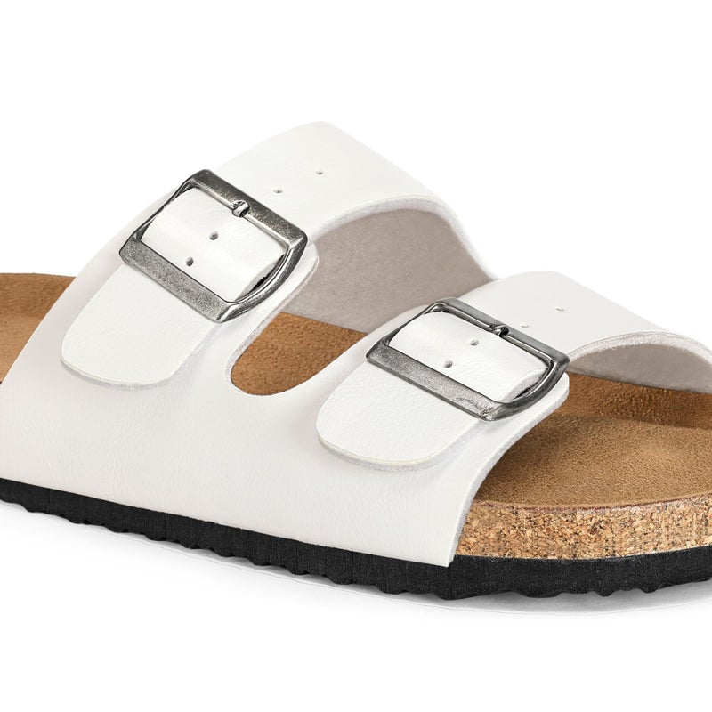 mysoft Womens Flat Sandals Cork Footbed Slides 2 Straps Adjustable Buckle Slip On Summer with +Comfort Shoes - Image 3